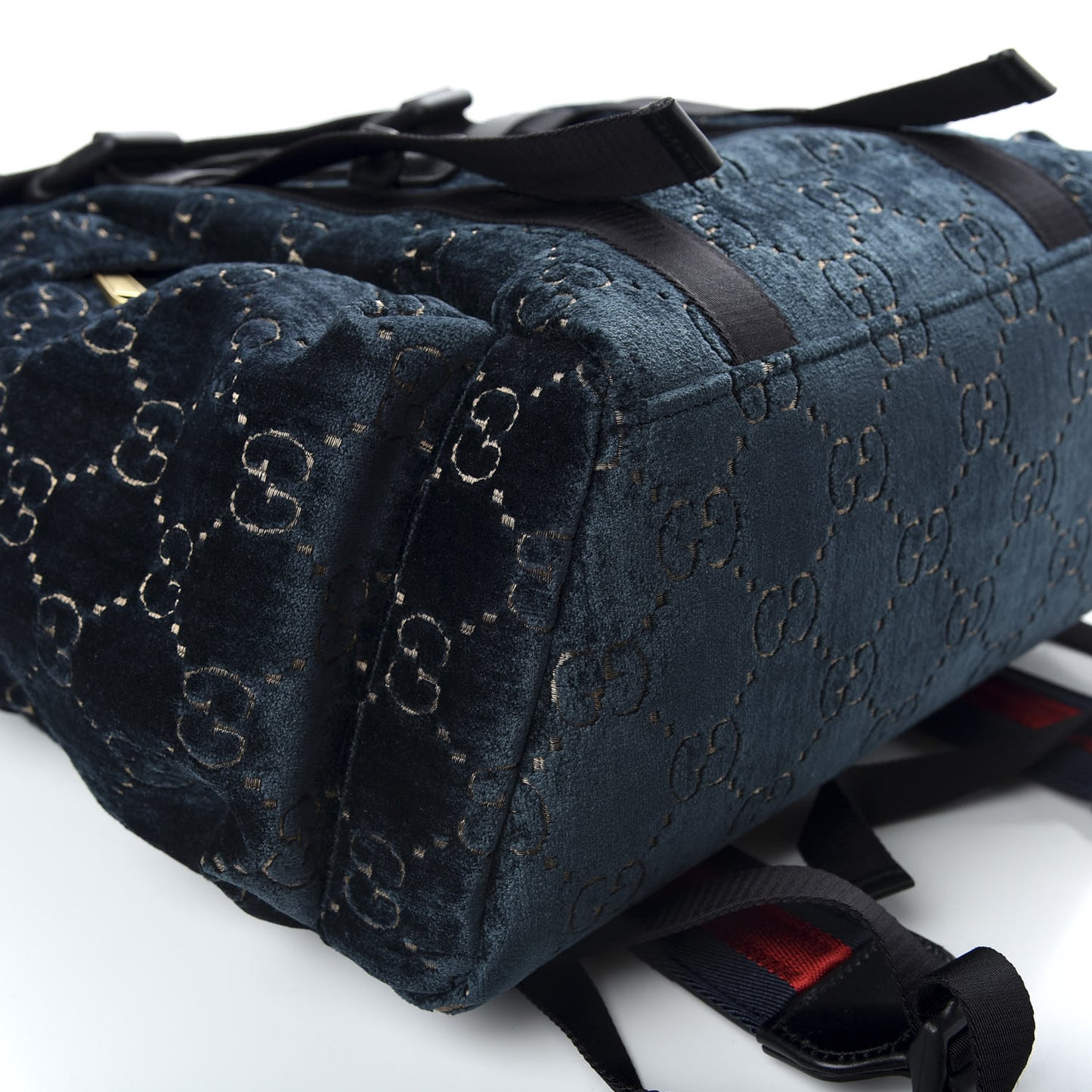 Velvet GG Monogram Web Medium Double Buckle Backpack Blue Beige Black
