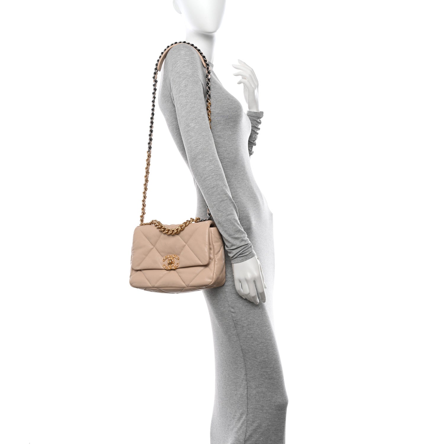 Chanel Lambskin Quilted Medium Chanel 19 Flap Beige 2 of 13