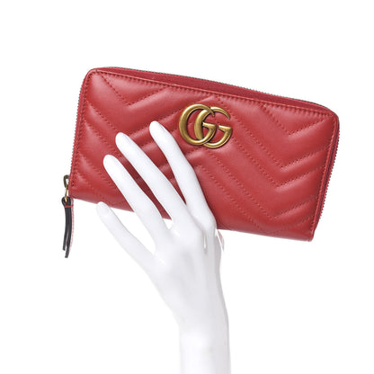 Gucci Calfskin Matelasse GG Marmont Zip Around Wallet Hibiscus Red 2 of 8