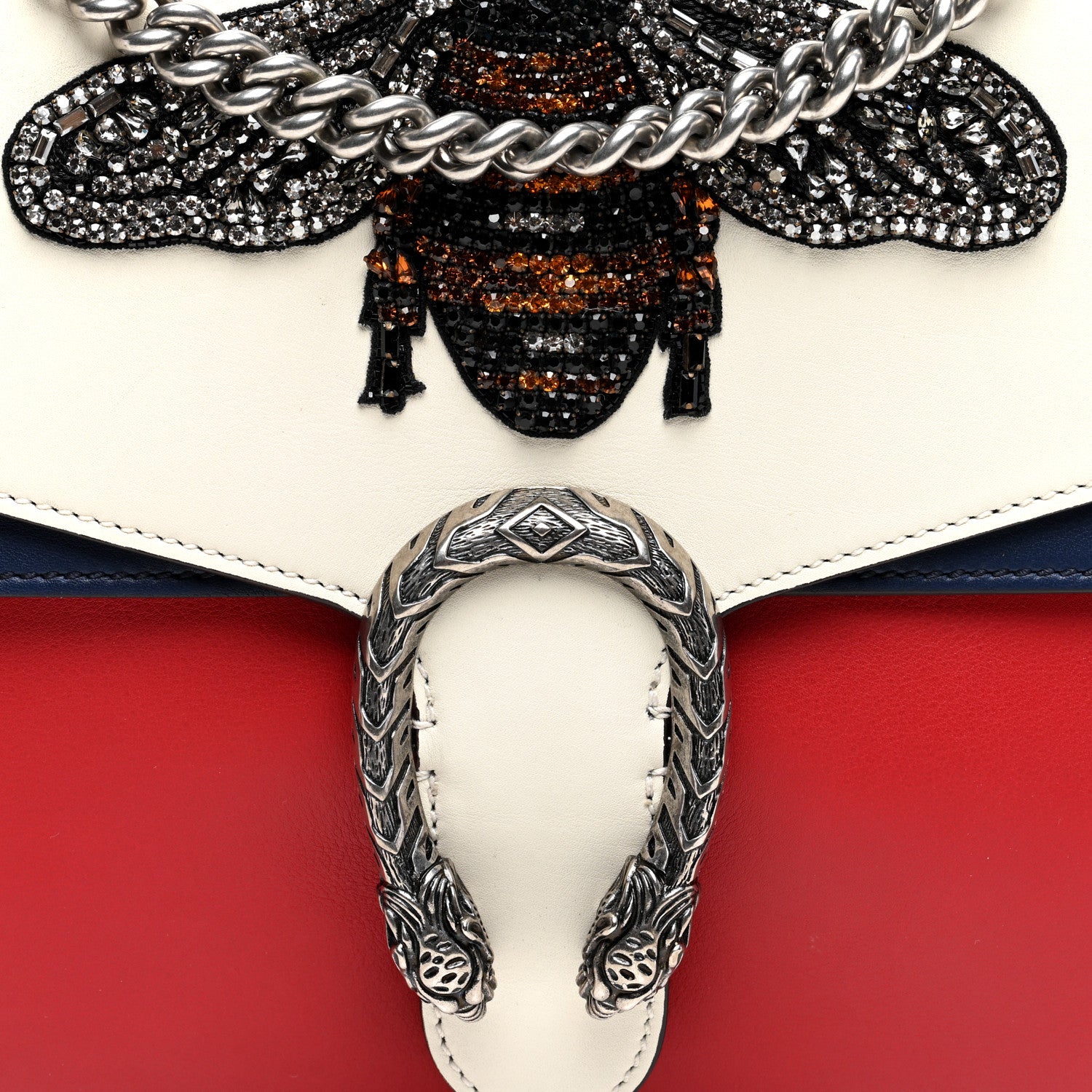 Gucci Calfskin Bee Embroidered Medium Dionysus Shoulder Bag White Blue Hibiscus Red 9 of 11