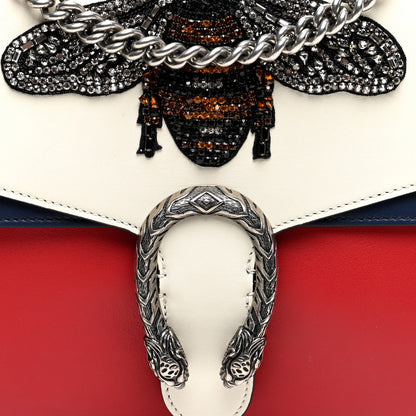 Gucci Calfskin Bee Embroidered Medium Dionysus Shoulder Bag White Blue Hibiscus Red 9 of 11