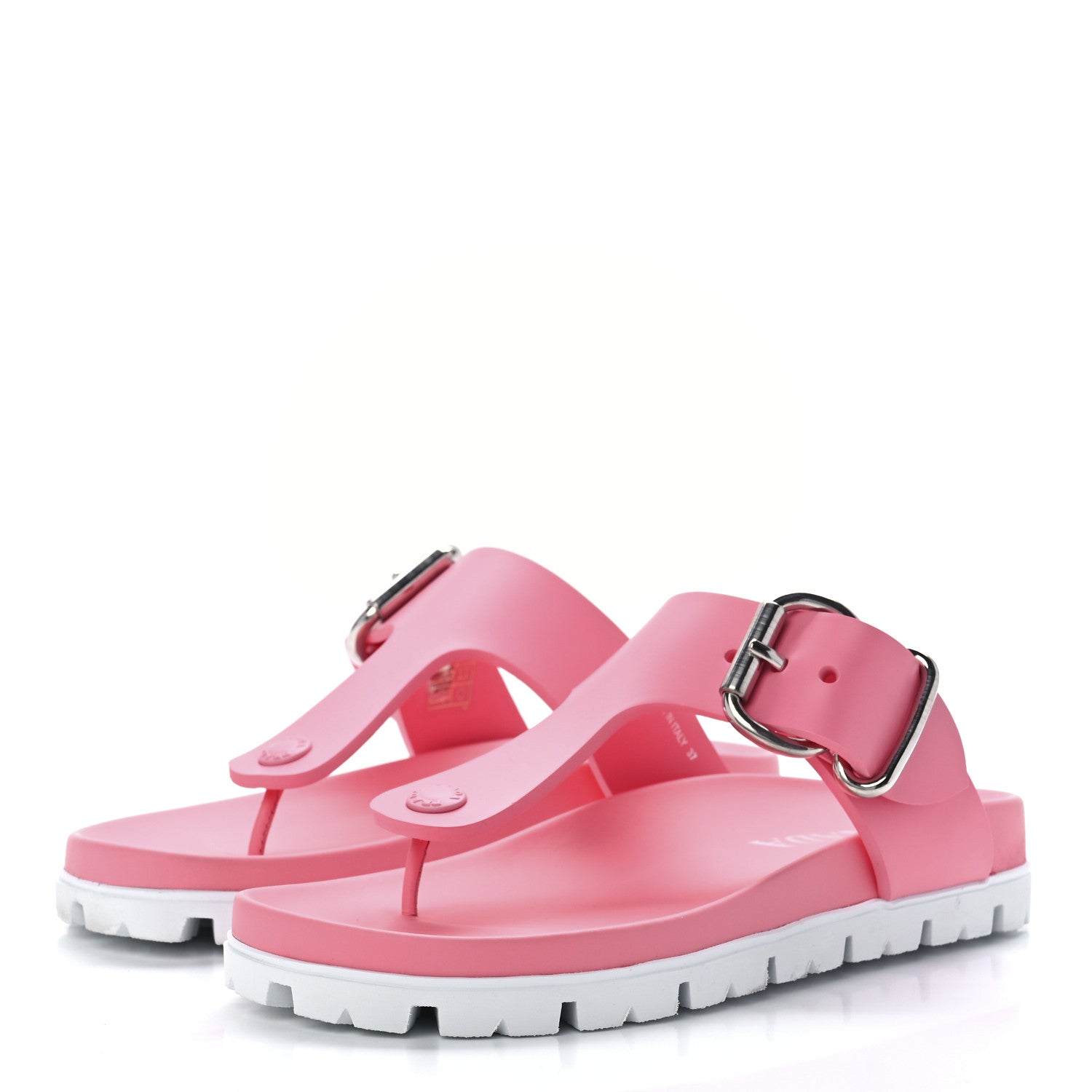 Prada EVA Rubber Buckled Lug Sole 20mm Thong Sandals 37 Begonia 3 of 7