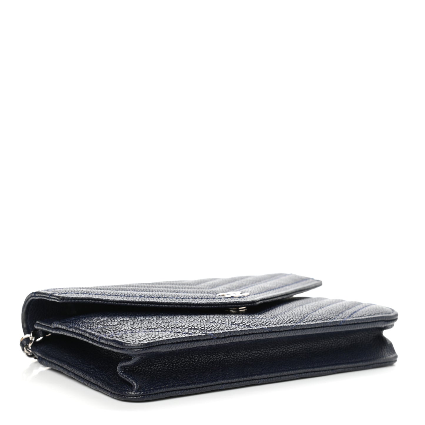 Caviar Chevron Quilted Statement Wallet On Chain WOC Navy