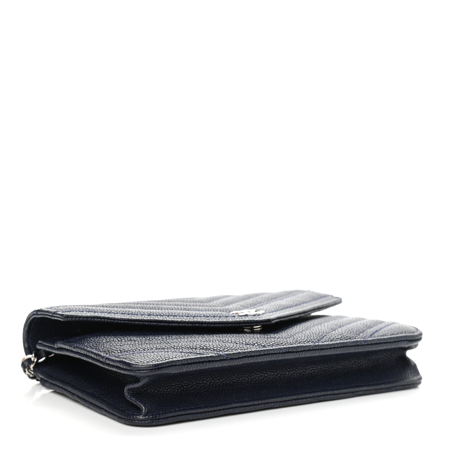 Chanel Caviar Chevron Quilted Statement Wallet On Chain WOC Navy 4 of 12