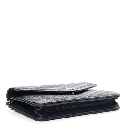 Chanel Caviar Chevron Quilted Statement Wallet On Chain WOC Navy 4 of 12