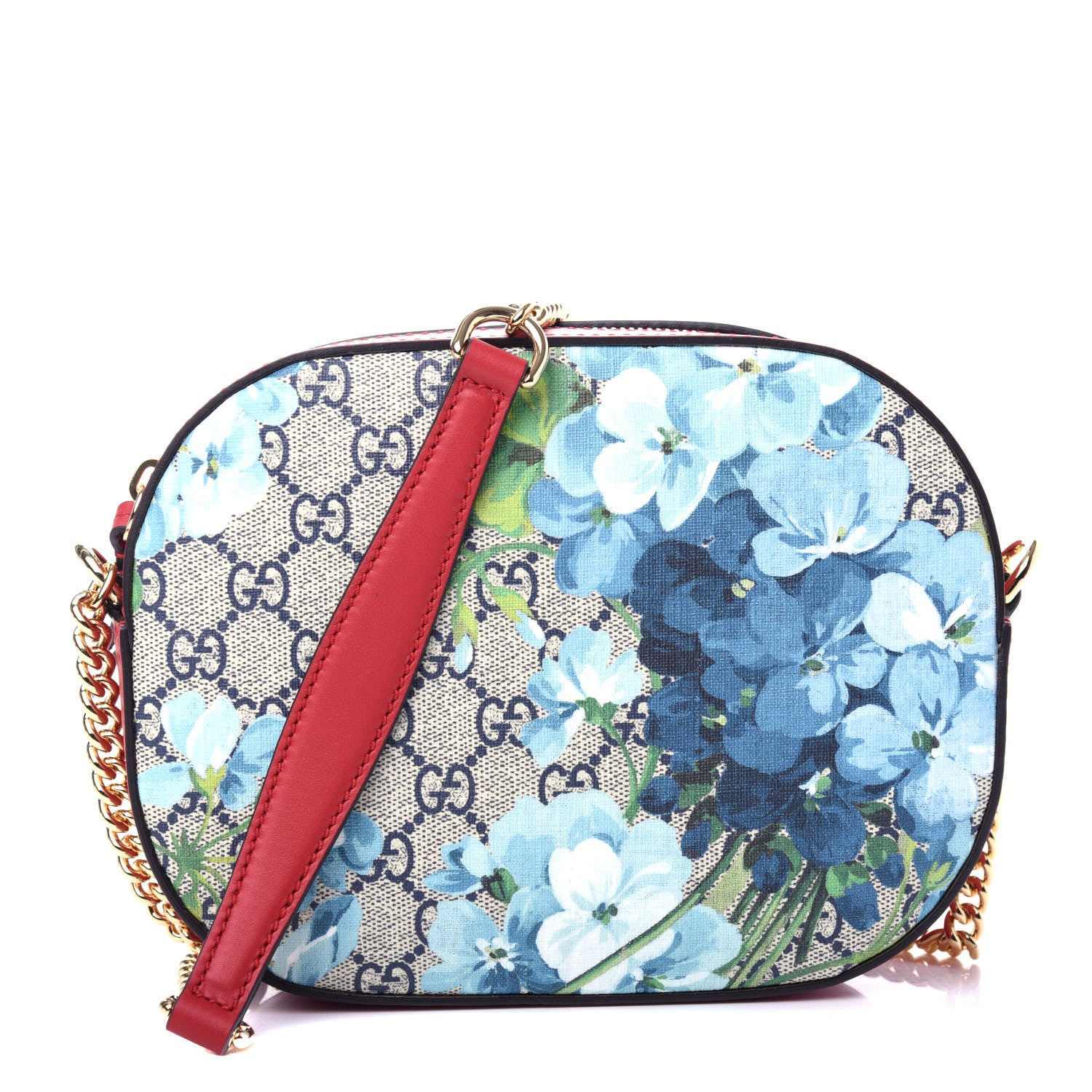Gucci GG Supreme Monogram Blooms Mini Chain Shoulder Bag Beige Blue Navy Hibiscus Red 1 of 10