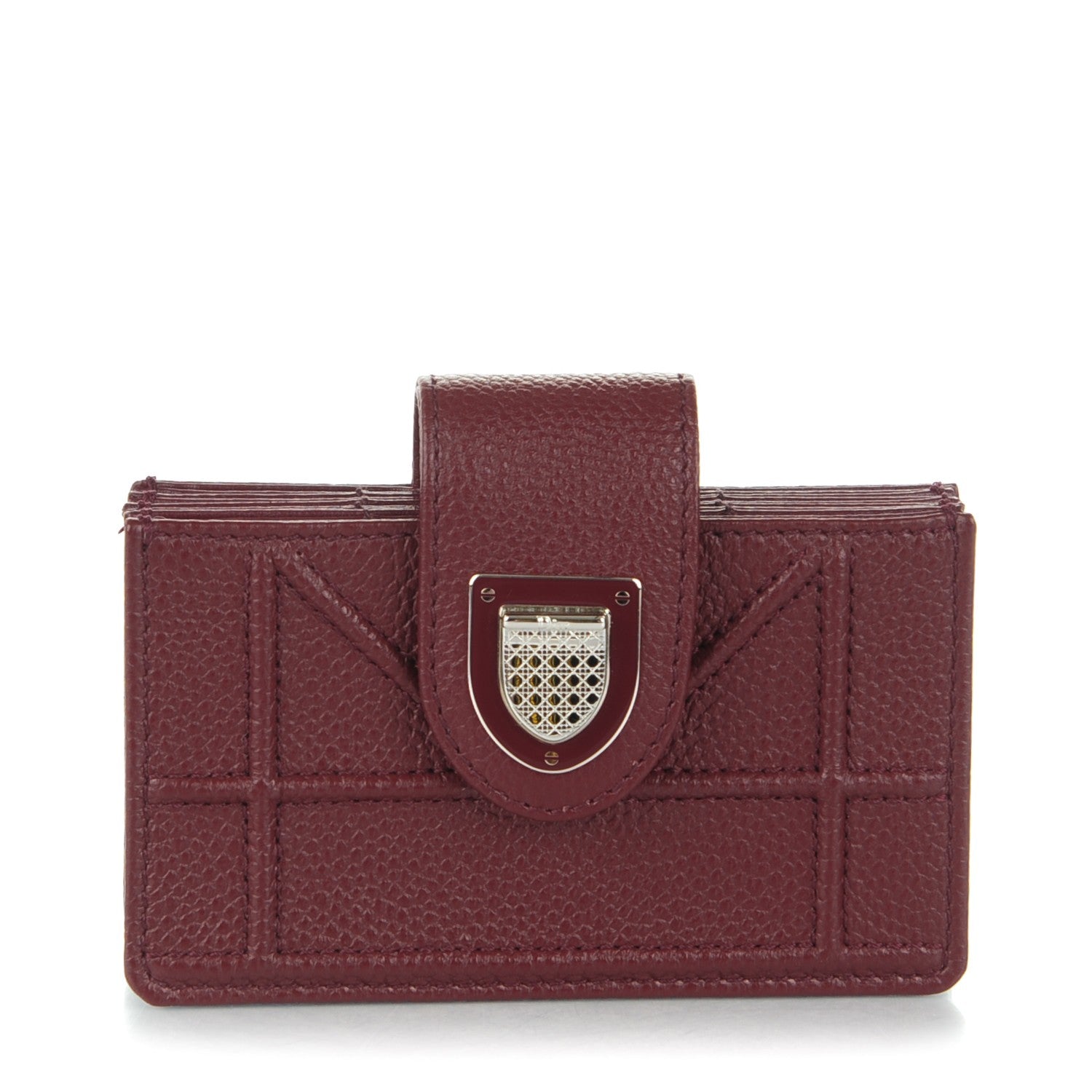 Christian Dior Grained Calfskin Cannage Diorama Card Holder Burgundy 1 of 7