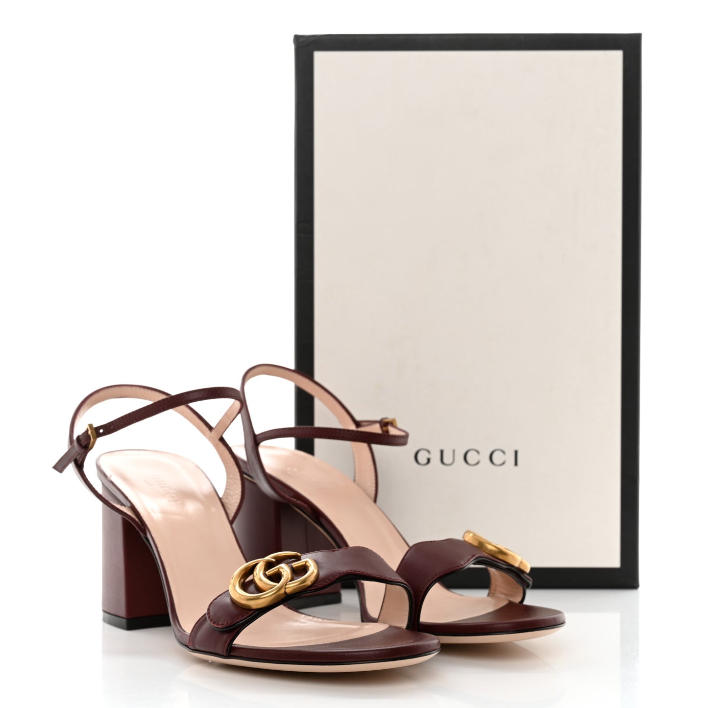 Lifford Calfskin GG Marmont Ankle Wrap 75mm Sandals 39 Vintage Bordeaux