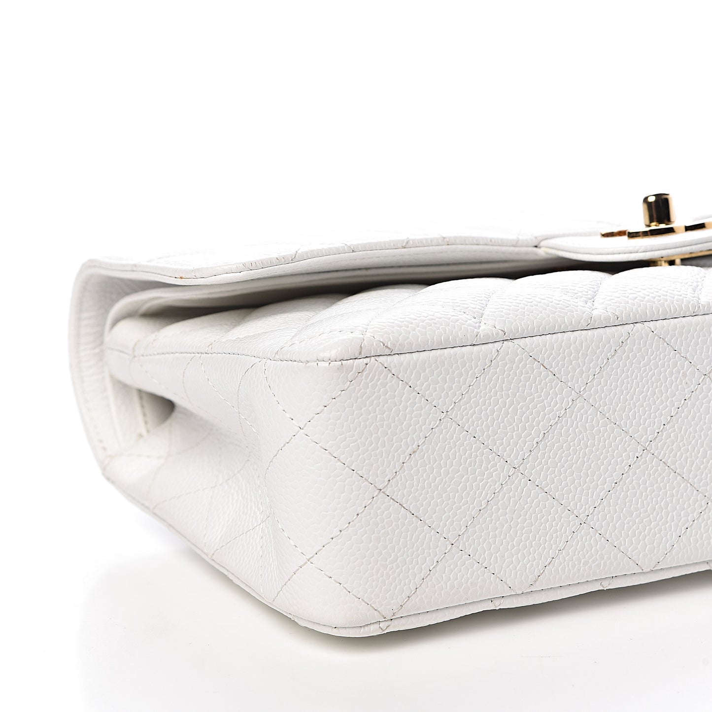 Caviar Quilted Medium Double Flap White