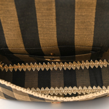 Fendi Fabric Jacquard Raffia Straw Pequin Gingham Woven Baguette Beige Black Natural 5 of 9
