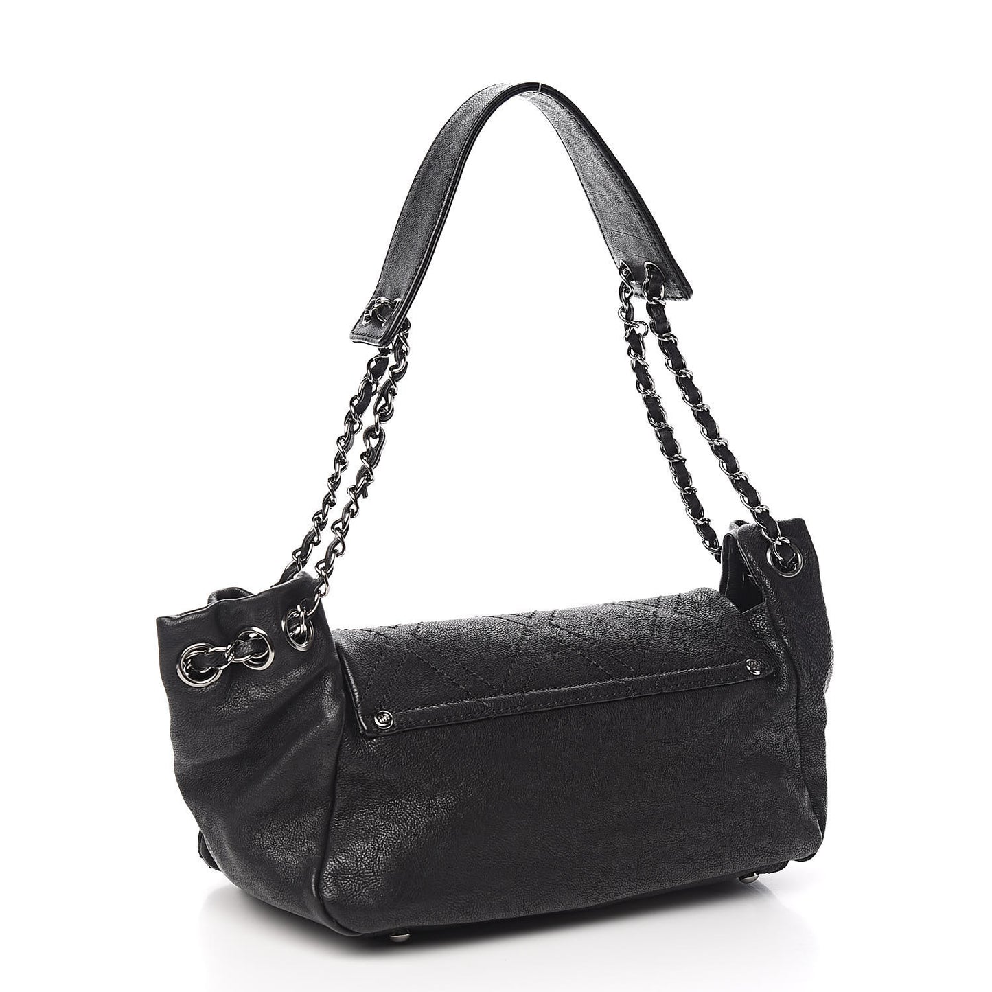 Calfskin Diamond Stitch Accordion Flap Black