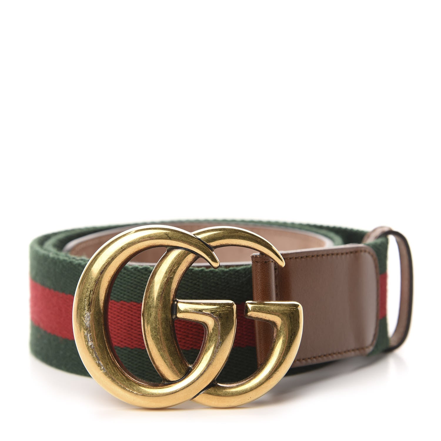 Gucci Nylon Calfskin Double G Web 40mm Belt 85 34 Green Red Cuir 1 of 7