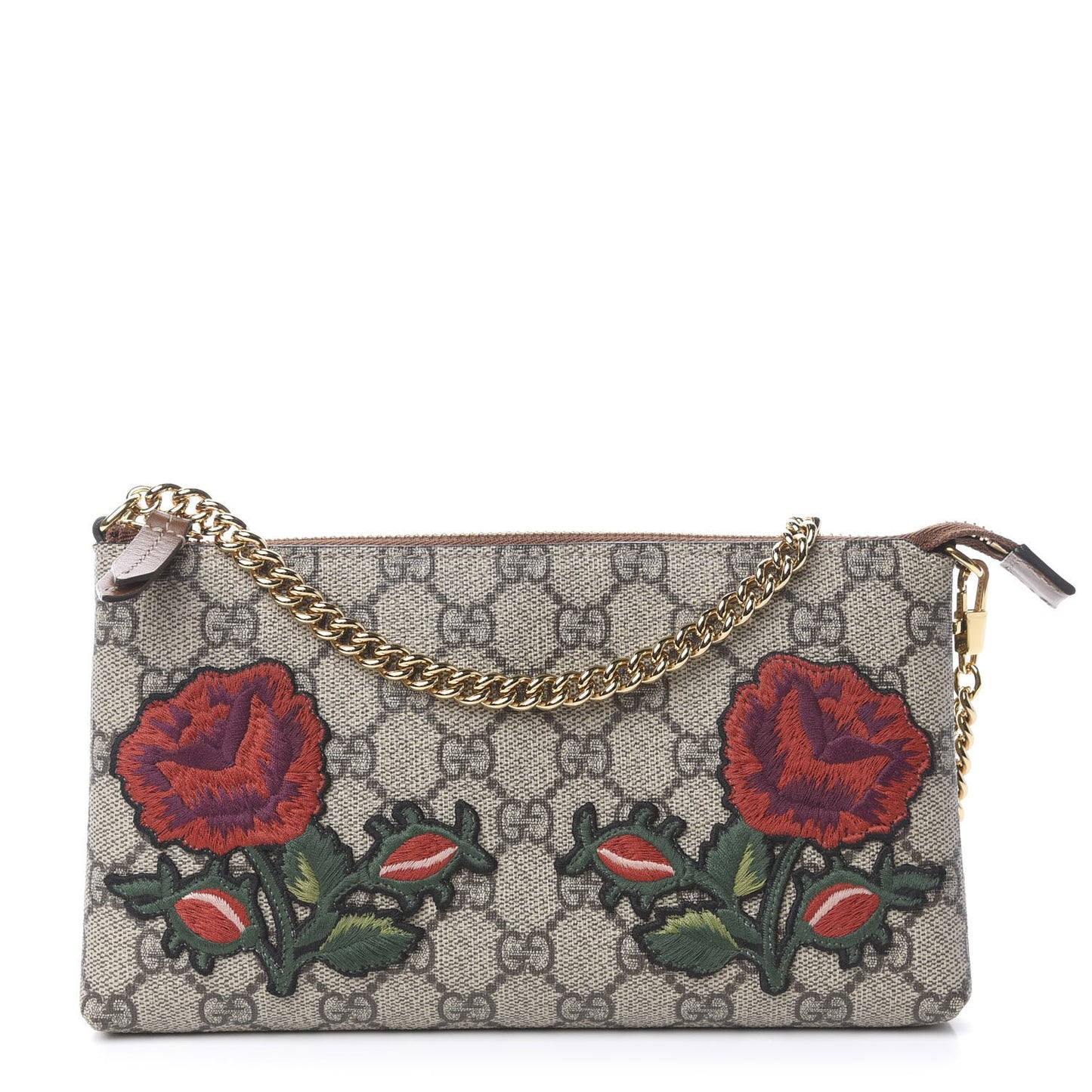 GG Supreme Monogram Embroidered Roses Chain Wrist Wallet