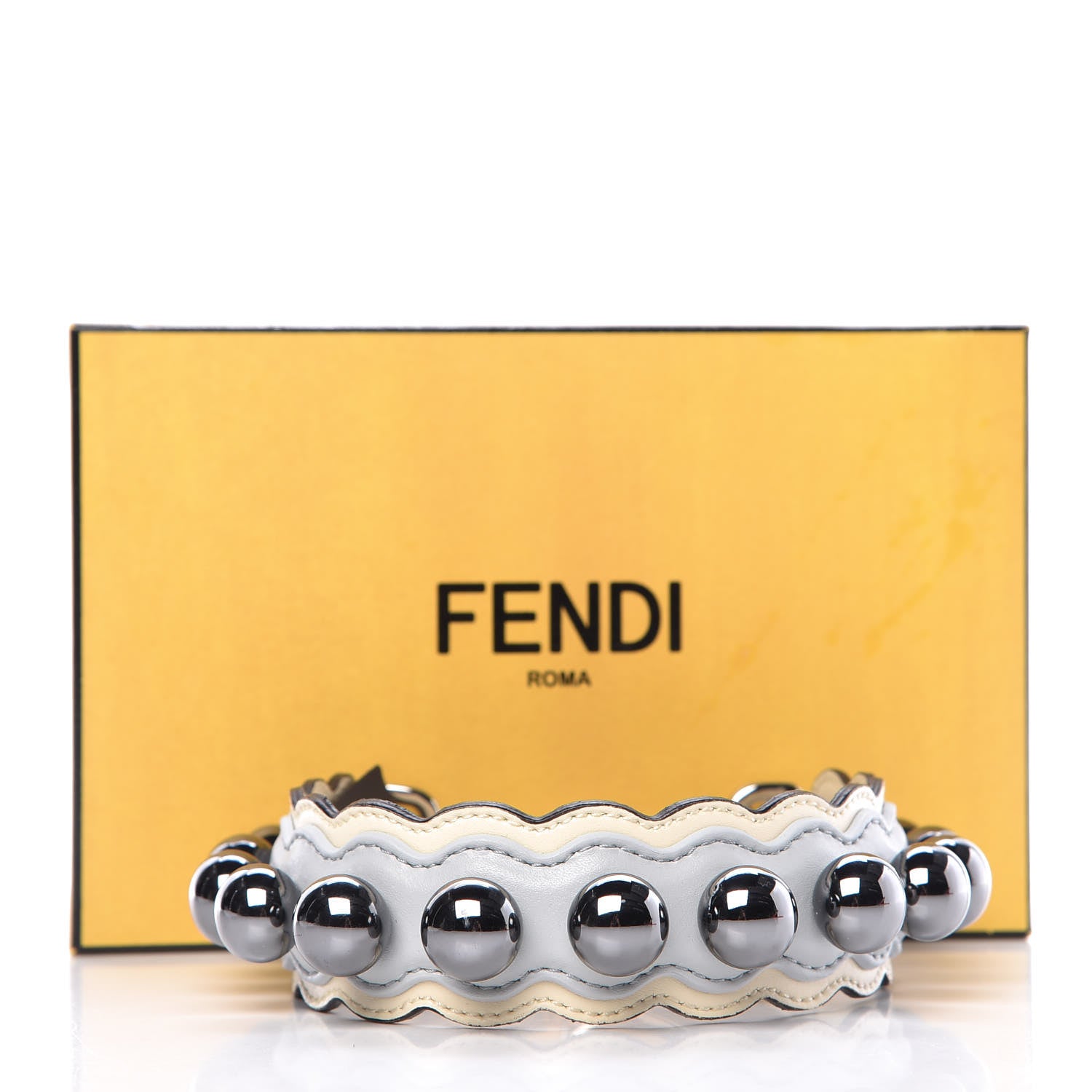 Fendi Vitello Liberty Pearl Bi-Color Scalloped Mini Strap You Burro Grigio Perla 5 of 5