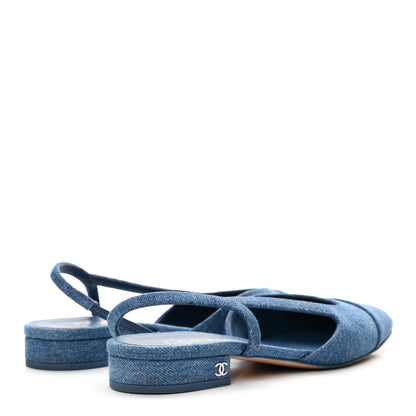 Chanel Denim Printed Denim Mood Cap Toe CC Slingback Flats 36.5 Light Blue Multicolor 5 of 9
