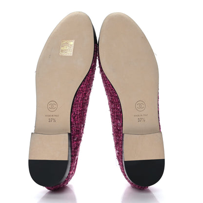 Chanel Tweed Grosgrain Cap Toe Ballerina Flats 37.5 Fuchsia Black 5 of 8