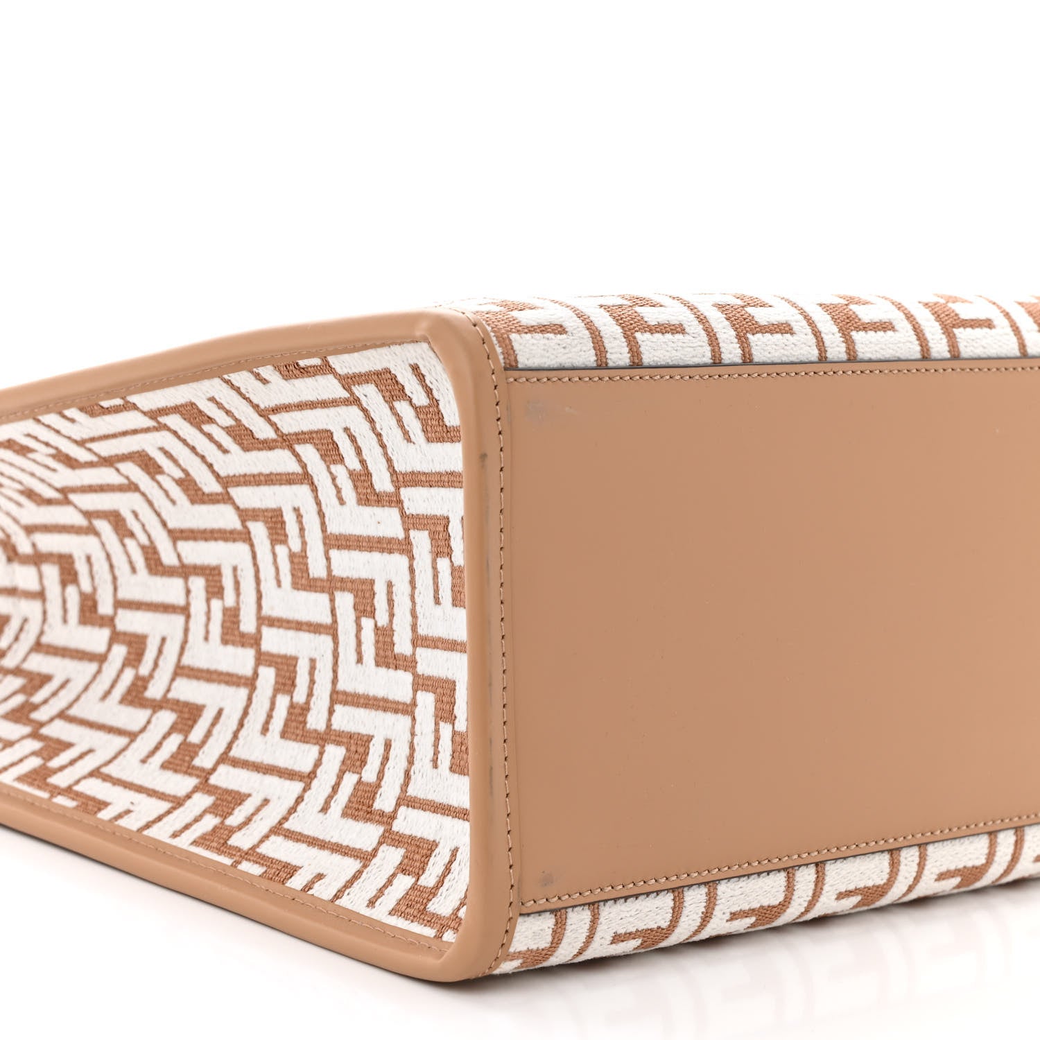 Fendi Woven Fabric Calfskin FF Medium Fendi Sunshine Shopper Tote Natural White Dark Honey 8 of 10
