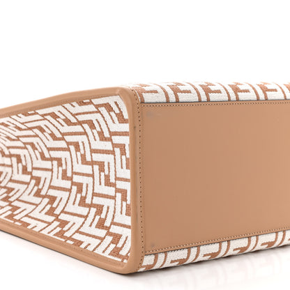Fendi Woven Fabric Calfskin FF Medium Fendi Sunshine Shopper Tote Natural White Dark Honey 8 of 10