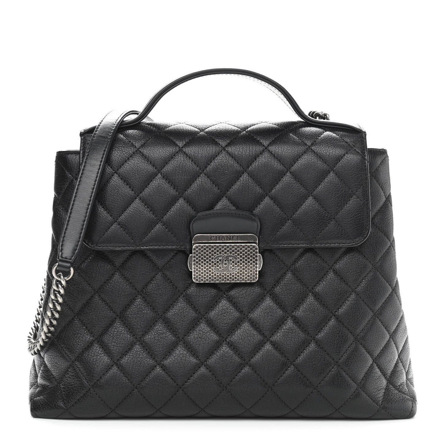 Goatskin Quilted Small CC University Shopping Tote Black
