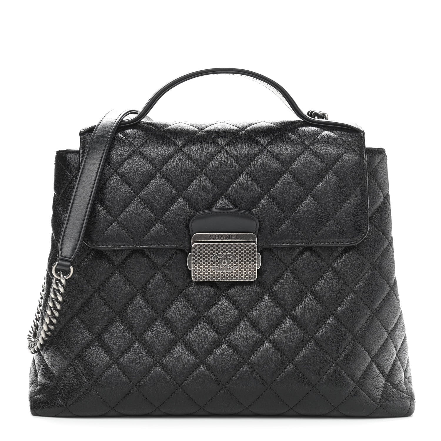 Chanel Goatskin Quilted Small CC University Shopping Tote Black 1 of 10