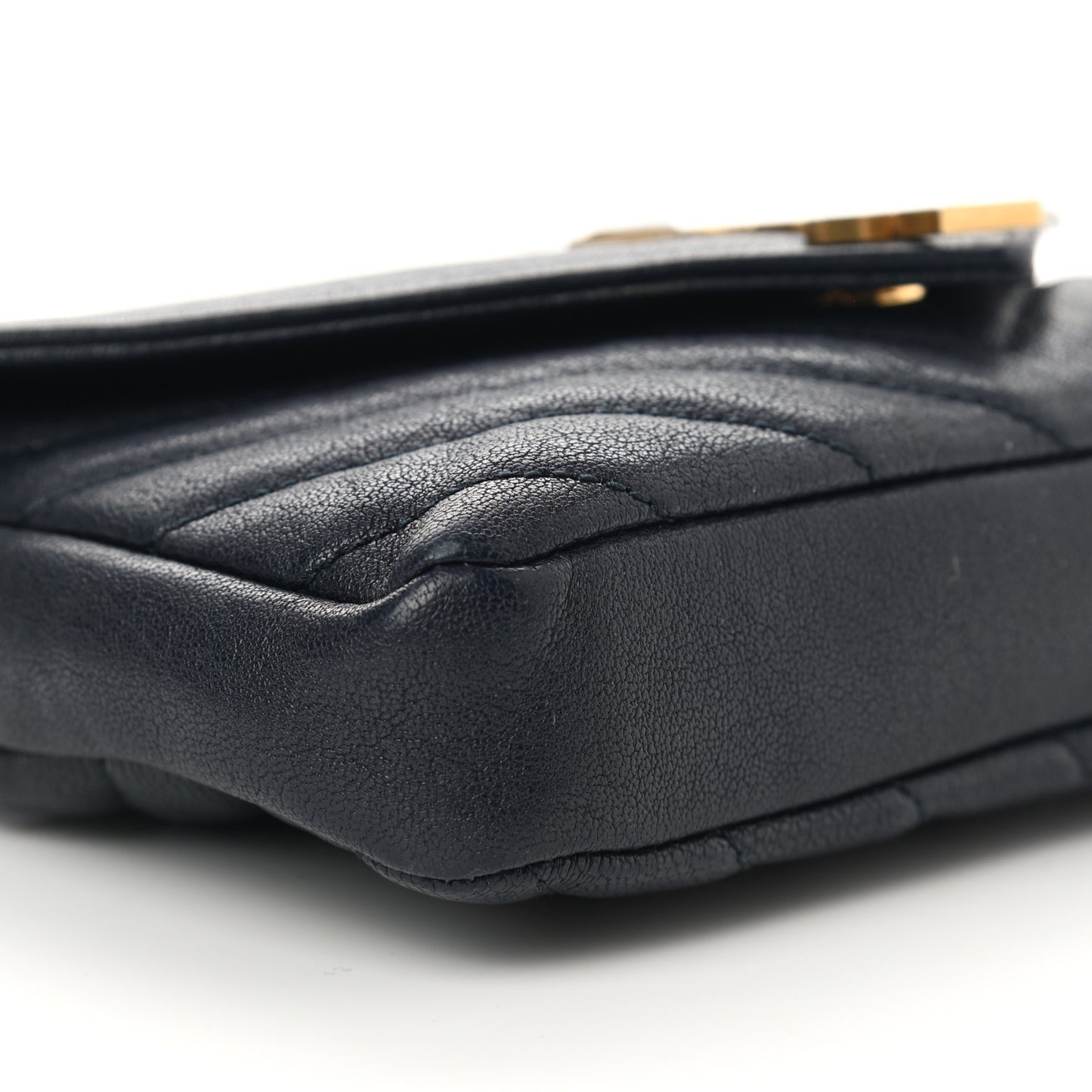 Sheepskin Matelasse Chevron Monogram College Chain Wallet Deep Marine