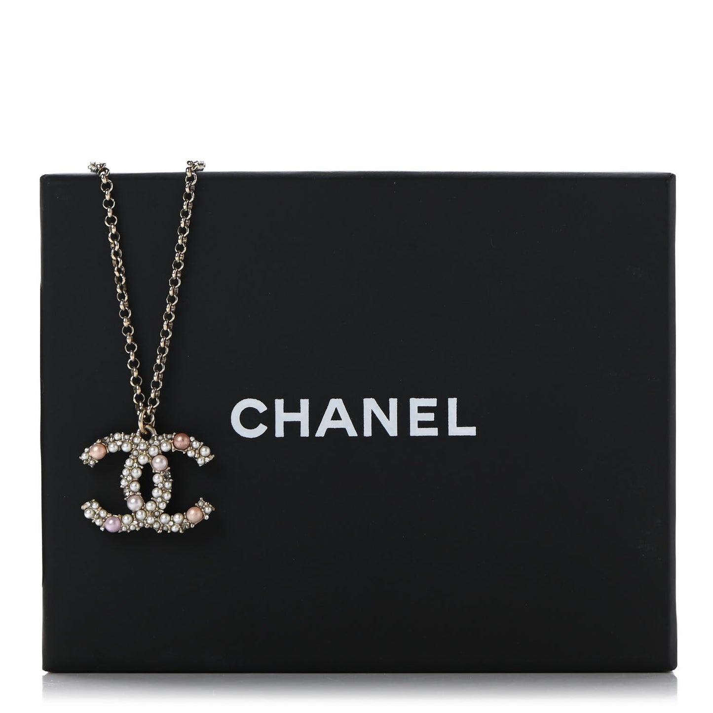 Crystal Pearl CC Pendant Necklace Gold Pink