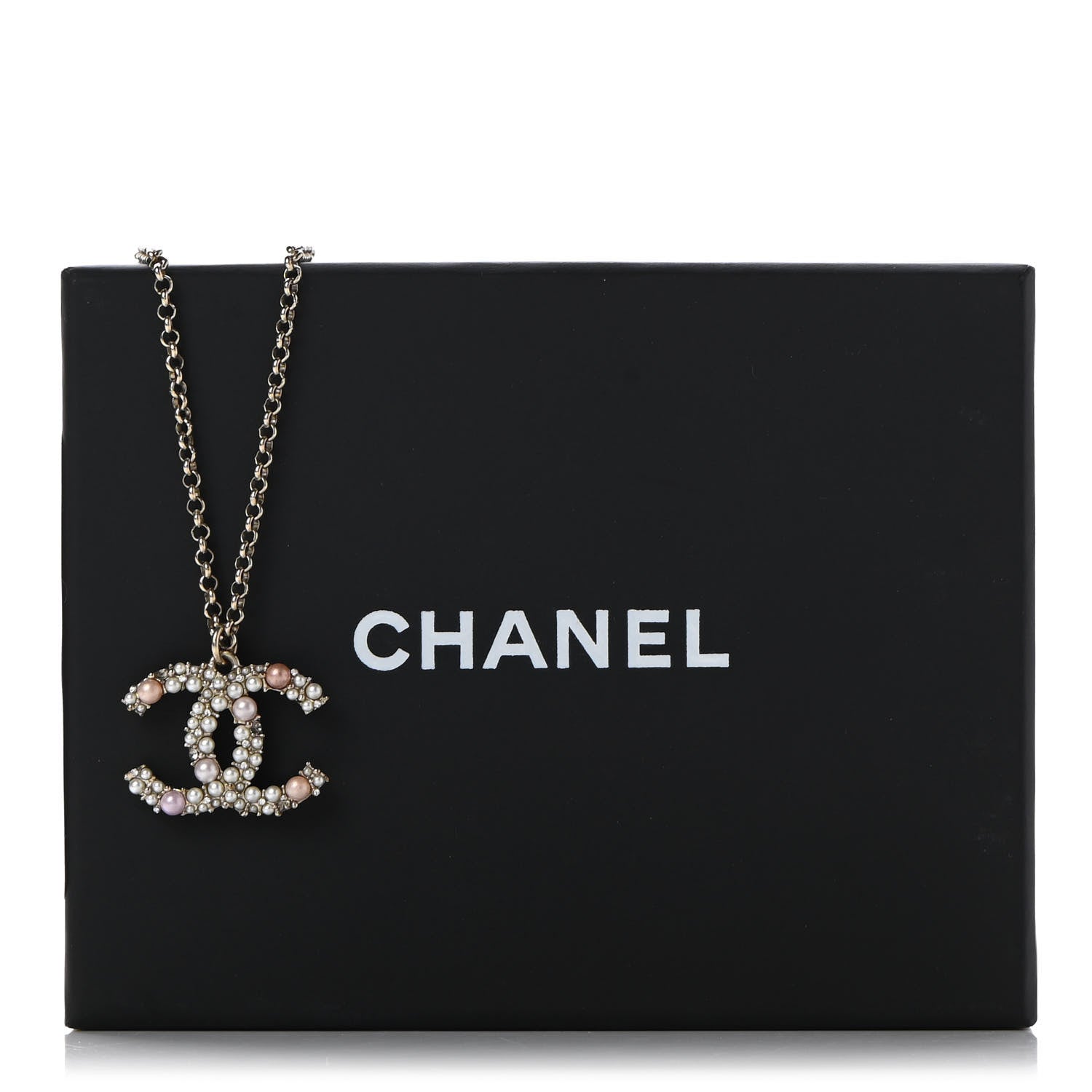 Chanel Crystal Pearl CC Pendant Necklace Gold Pink 8 of 8