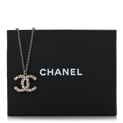 Chanel Crystal Pearl CC Pendant Necklace Gold Pink 8 of 8