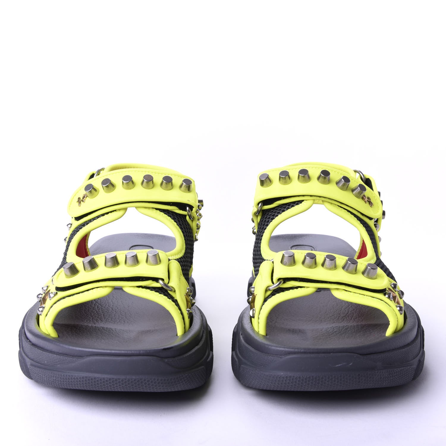 Gucci Technical Canvas Calfskin Studded Mens Aguru Sandals 7 Neon Yellow 2 of 9