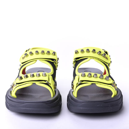 Gucci Technical Canvas Calfskin Studded Mens Aguru Sandals 7 Neon Yellow 2 of 9