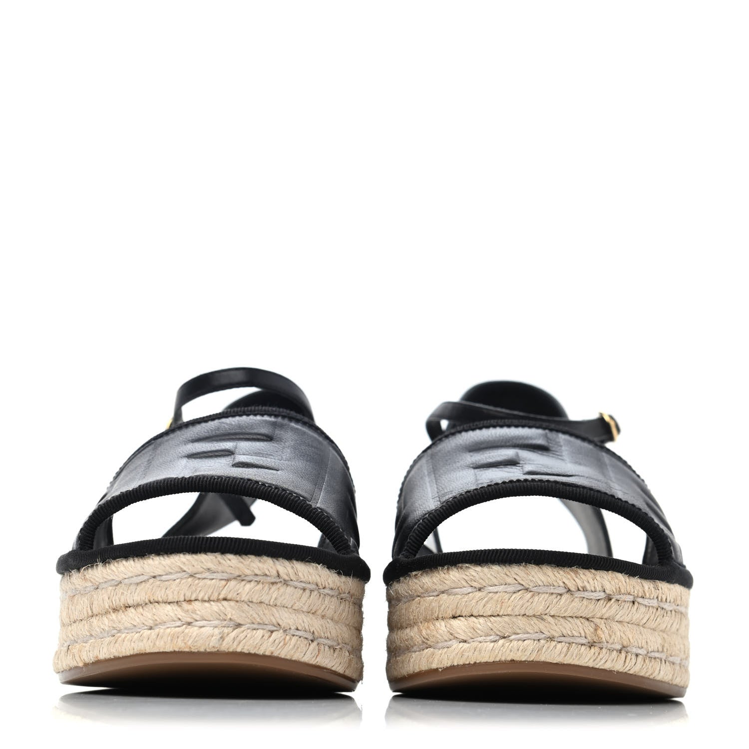 Fendi Nappa FF Embossed Espadrille Platform Sandals 37 Black 2 of 4