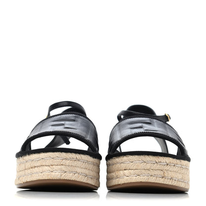 Fendi Nappa FF Embossed Espadrille Platform Sandals 37 Black 2 of 4