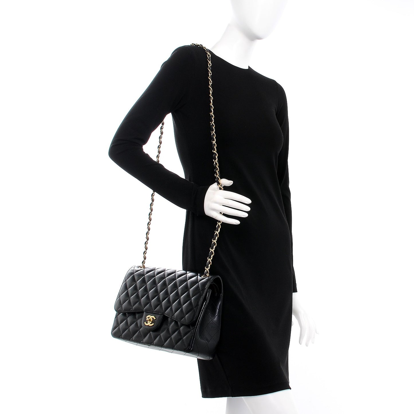 Caviar Quilted Jumbo Double Flap Black