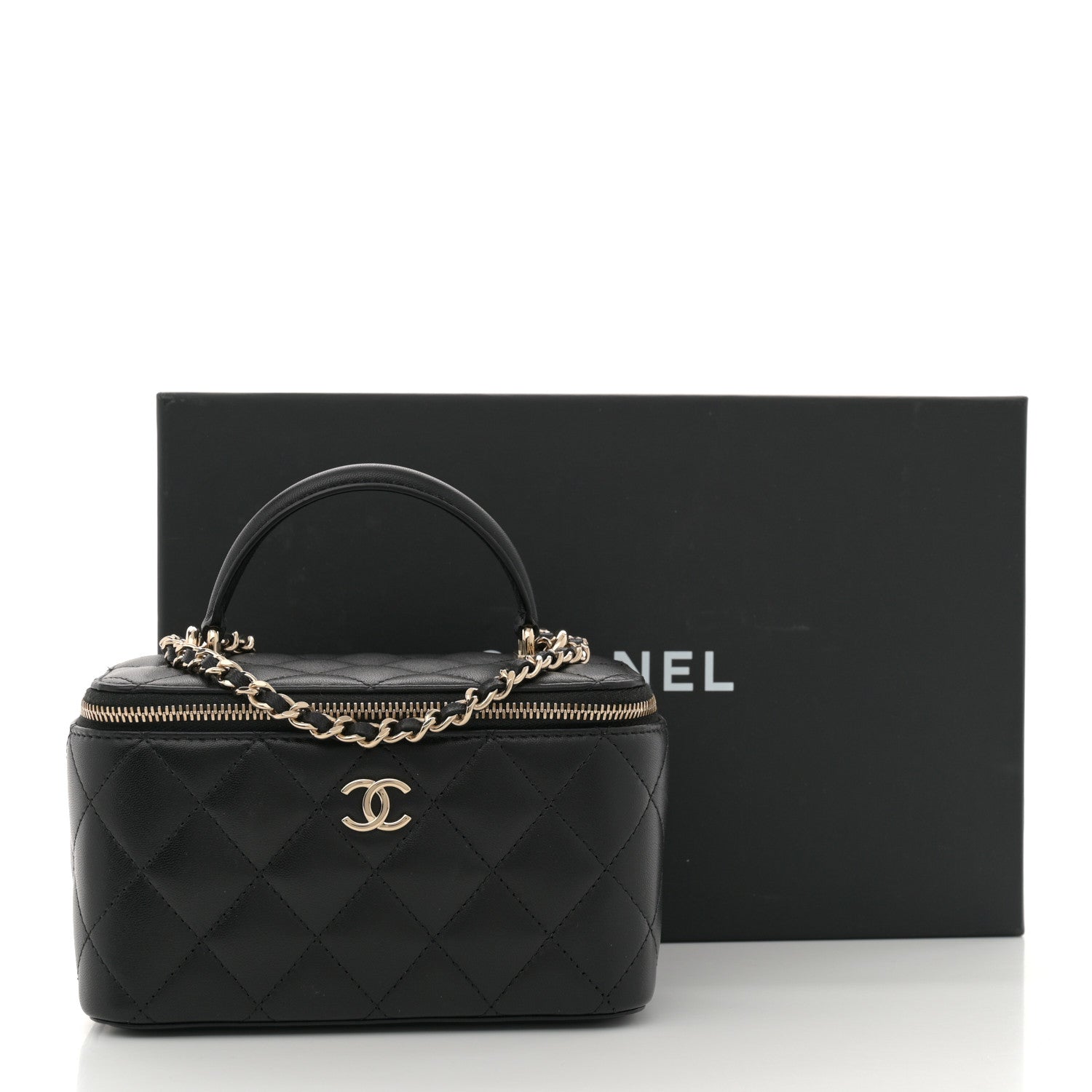Chanel Lambskin Quilted Small Top Handle Vanity Case With Chain Black 12 of 12