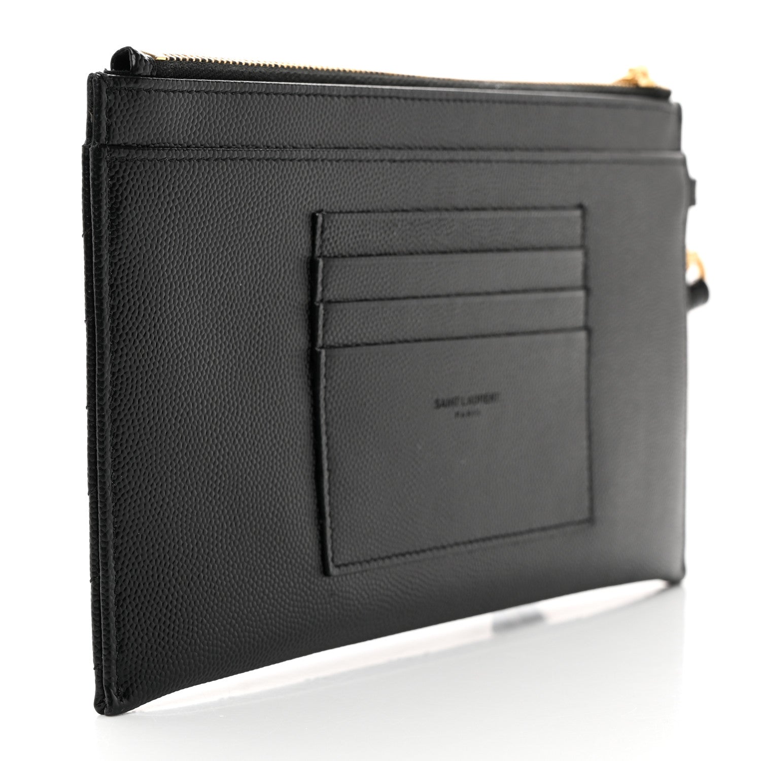 Saint Laurent Grain De Poudre Chevron Monogram Large Bill Pouch Black 3 of 10