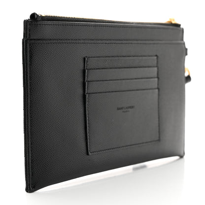 Saint Laurent Grain De Poudre Chevron Monogram Large Bill Pouch Black 3 of 10