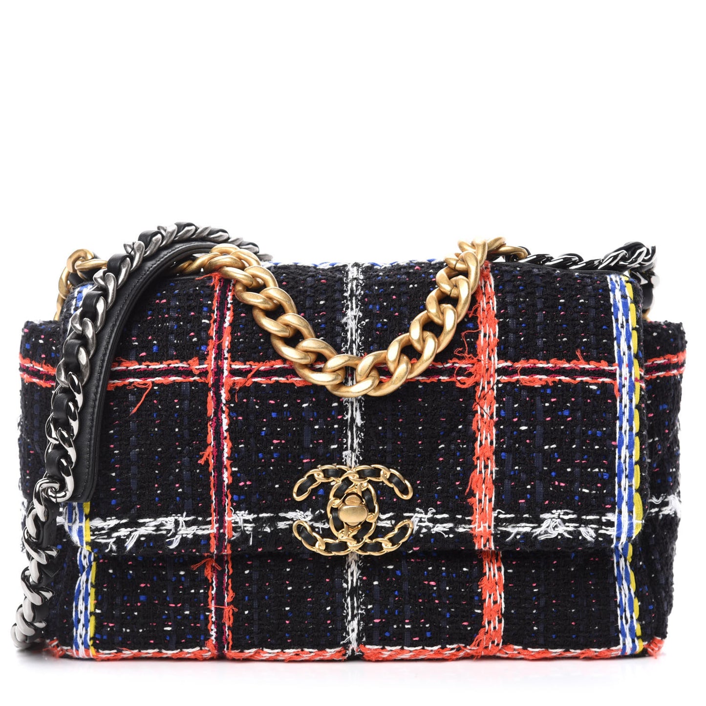 Tweed Quilted Medium Chanel 19 Flap Black Multicolor