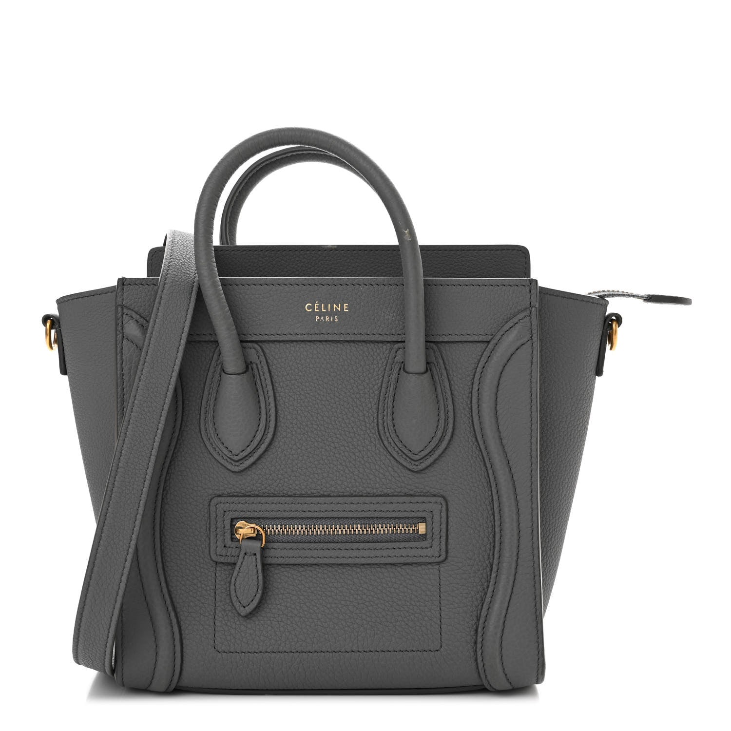 Celine Drummed Calfskin Nano Luggage Kohl 1 of 13
