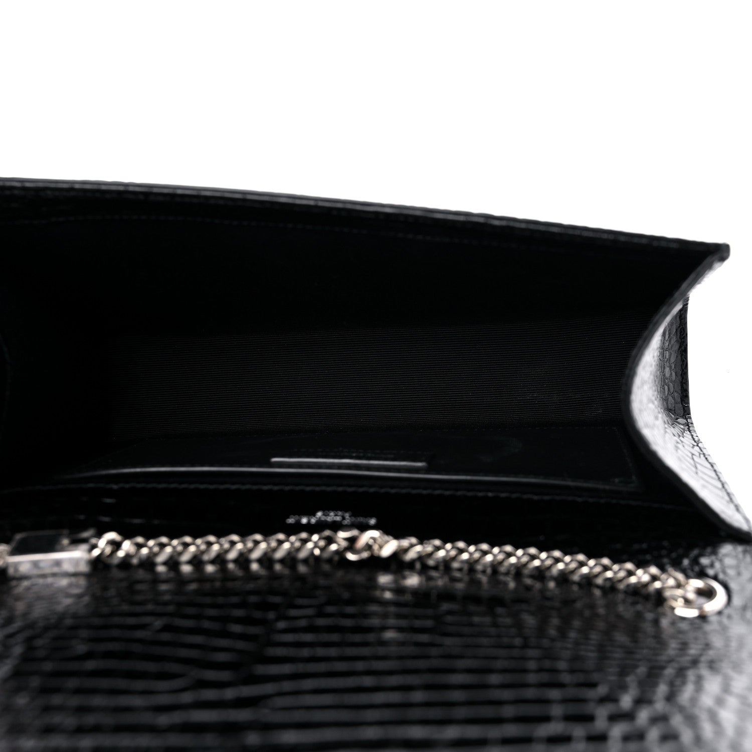 Saint Laurent Calfskin Crocodile Embossed Medium Classic Monogram Kate Tassel Satchel Black 5 of 9