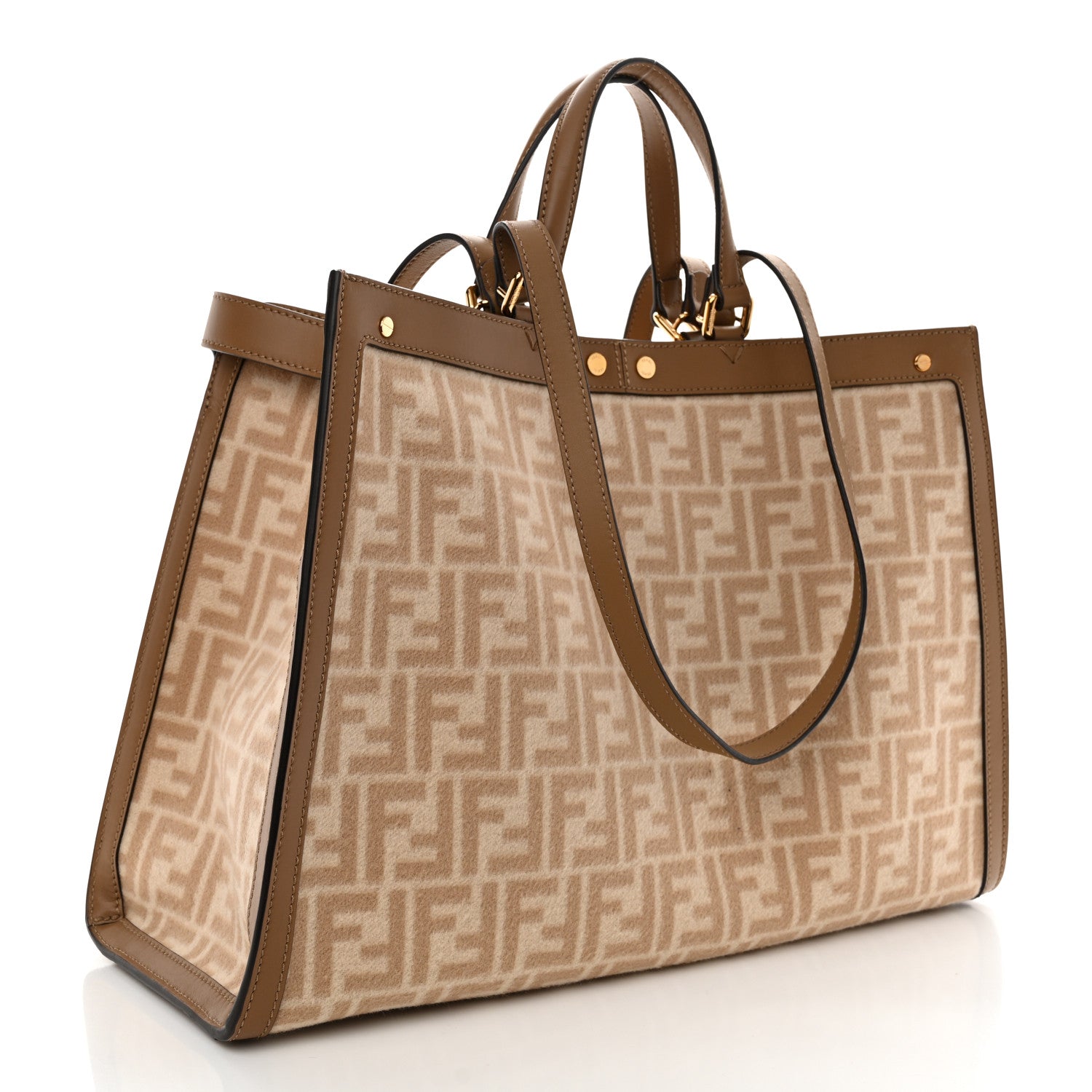 Fendi Wool Vitello King Seta FF 1974 Medium Peekaboo X-Tote Beige
