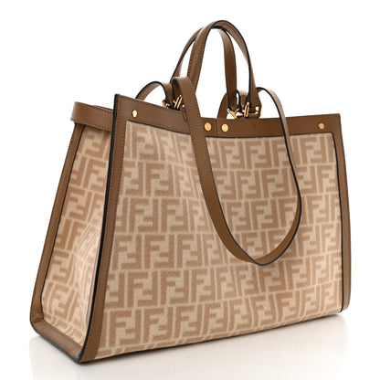 Fendi Wool Vitello King Seta FF 1974 Medium Peekaboo X-Tote Beige Cammello Sand 3 of 11
