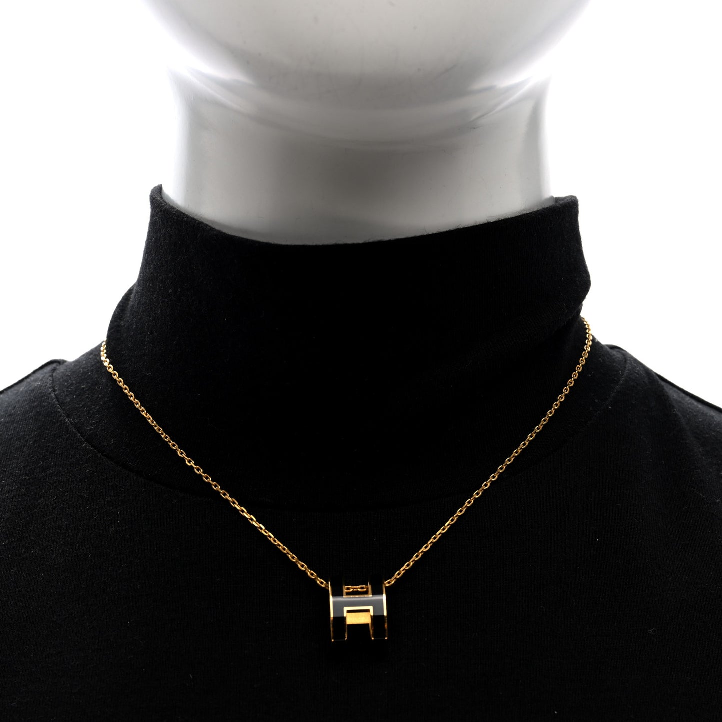Lacquered Gold Pop H Pendant Necklace Black