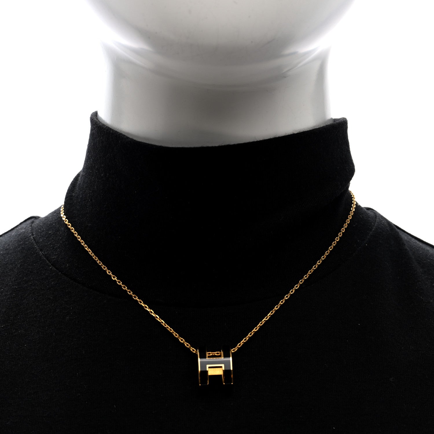 Hermes Lacquered Gold Pop H Pendant Necklace Black 2 of 6