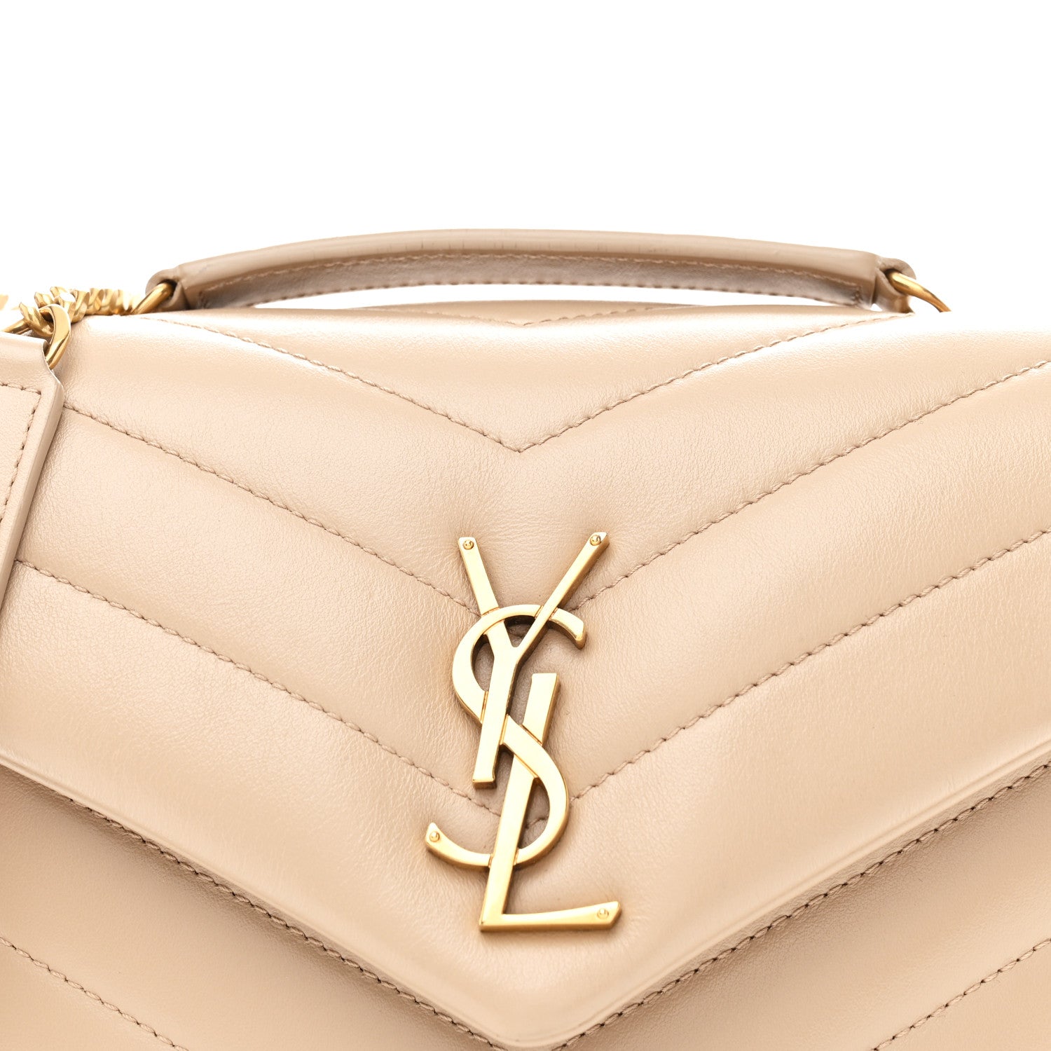 Saint Laurent Calfskin Y Quilted Monogram Small Loulou Chain Satchel Dark Beige 8 of 10