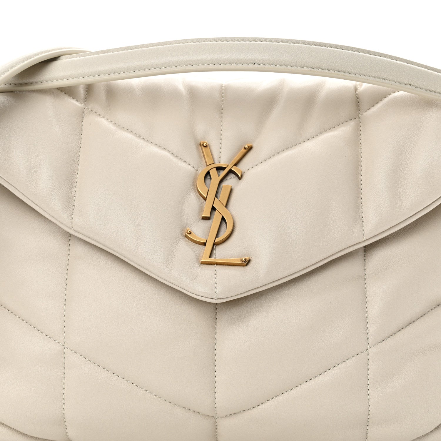 Saint Laurent Lambskin Quilted Medium Loulou Puffer Monogram Chain Satchel Blanc Vintage 8 of 12