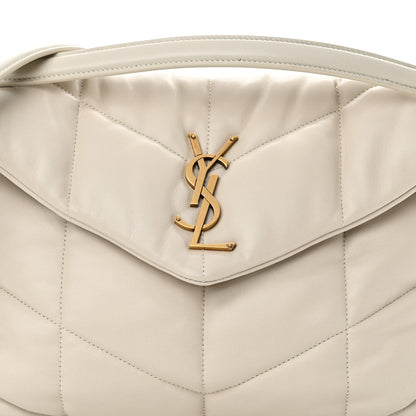 Saint Laurent Lambskin Quilted Medium Loulou Puffer Monogram Chain Satchel Blanc Vintage 8 of 12