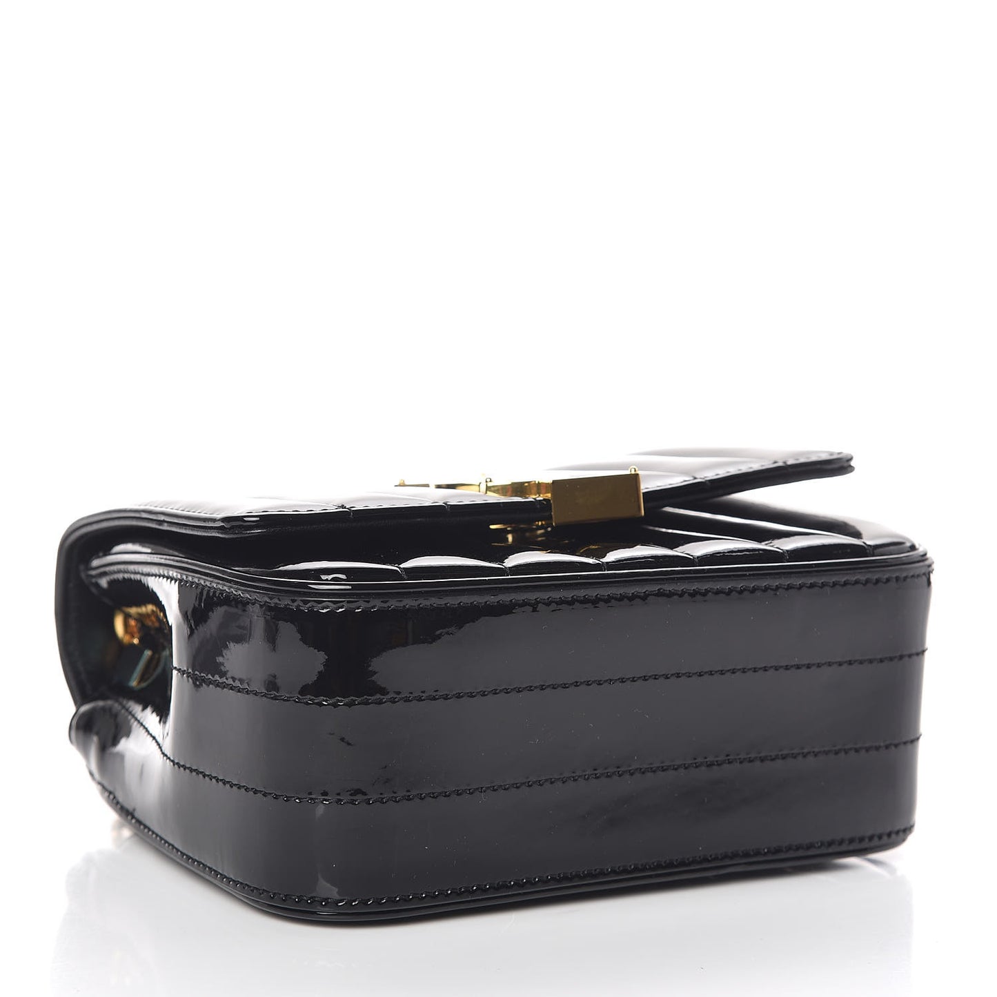 Patent Calfskin Matelasse Monogram Small Vicky Chain Bag Black