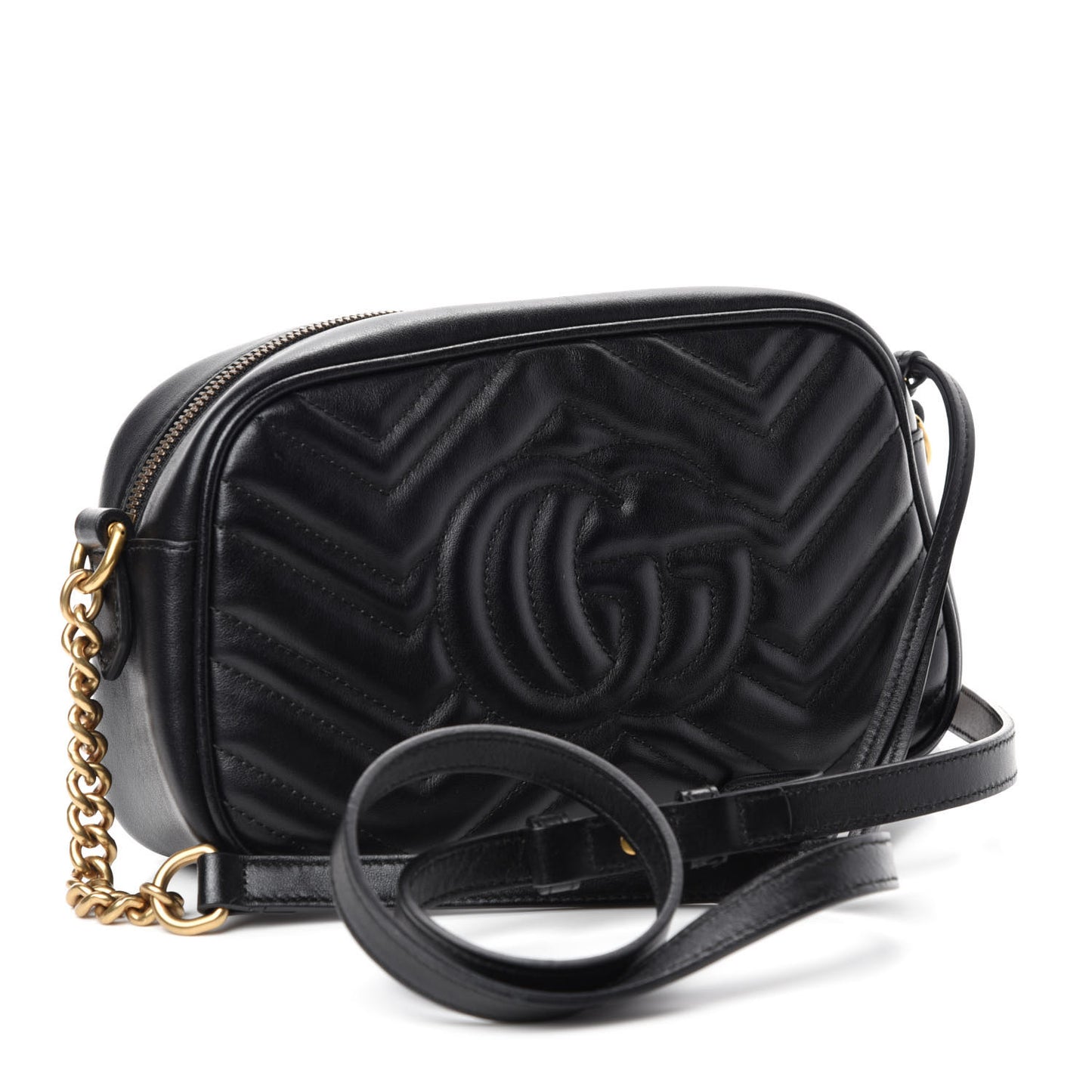 Calfskin Matelasse Small GG Marmont Chain Shoulder Bag Black