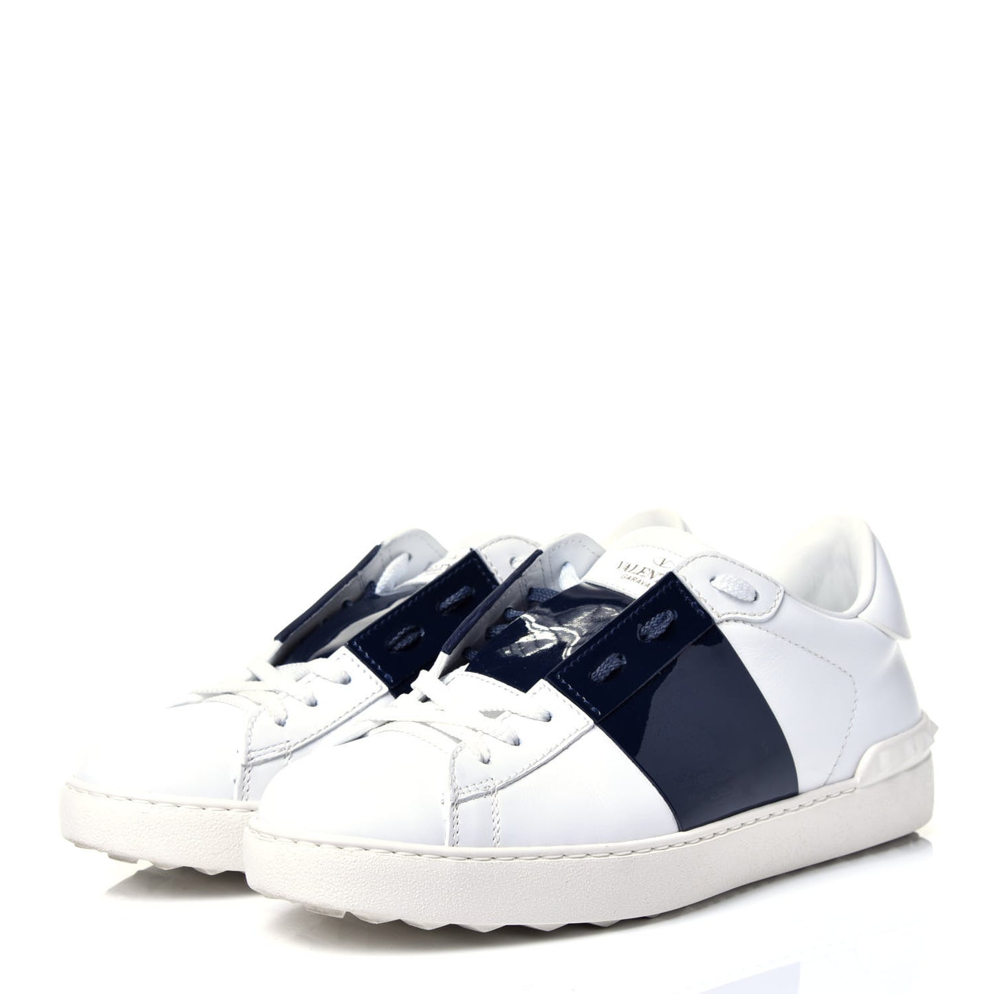 Calfskin Patent Rockstud Open Sneakers 38 White Navy