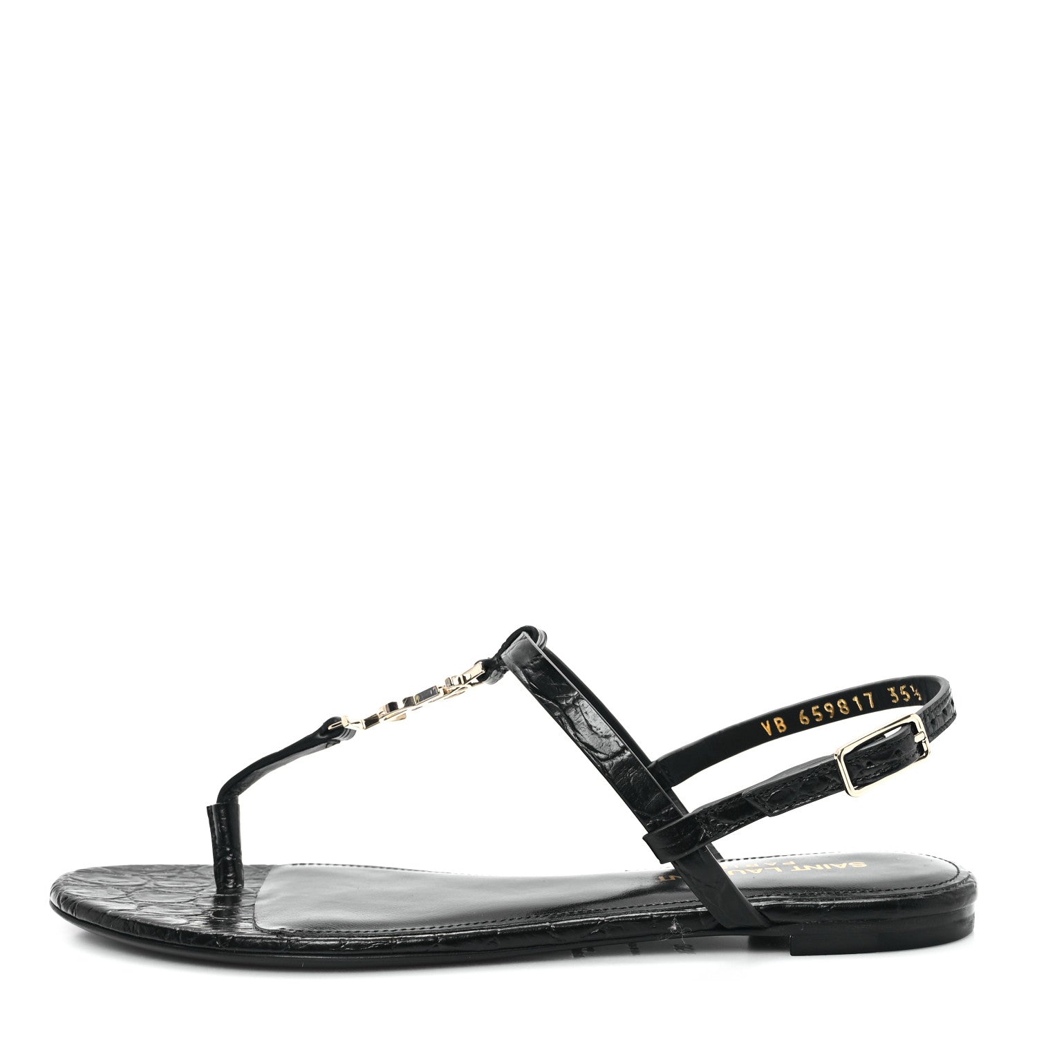 Saint Laurent Calfskin Crocodile Embossed Cassandra Monogram Sandals 35.5 Black 1 of 11